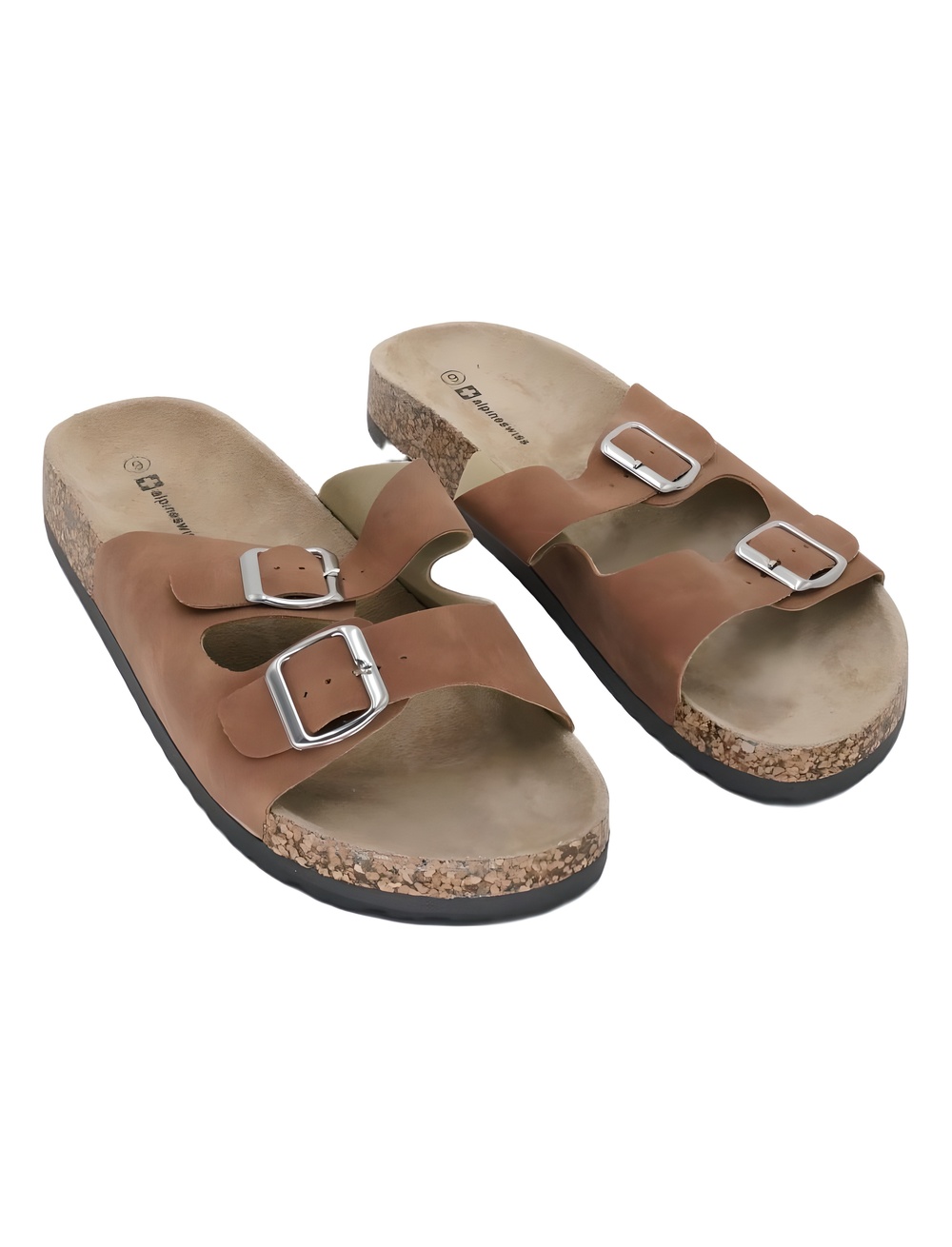 Alpineswiss Mens Double Strap Casual Slide Flat Sandals Brown Size 9M